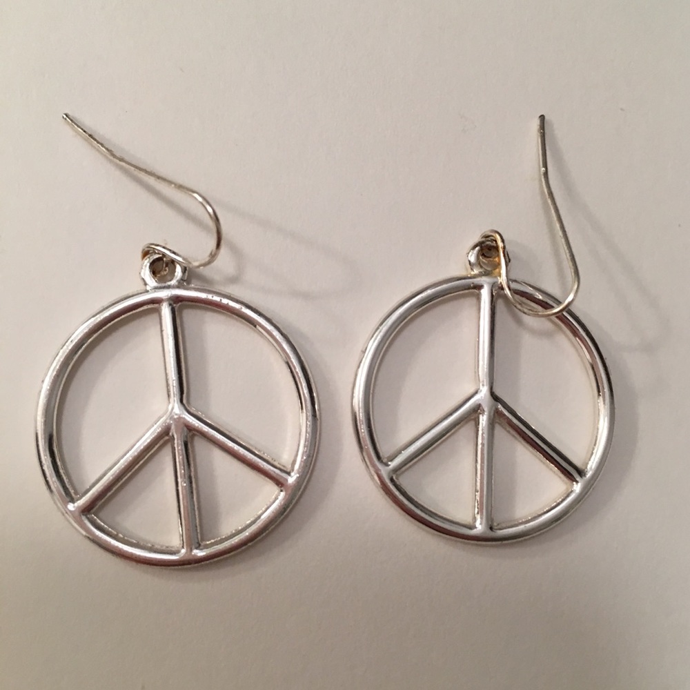 Peace Sign Silver Earrings